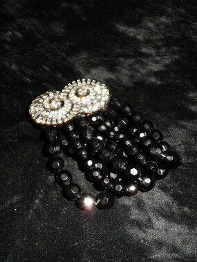 Crystal Symphony Black Glass Beaded Stretch Bracelet
